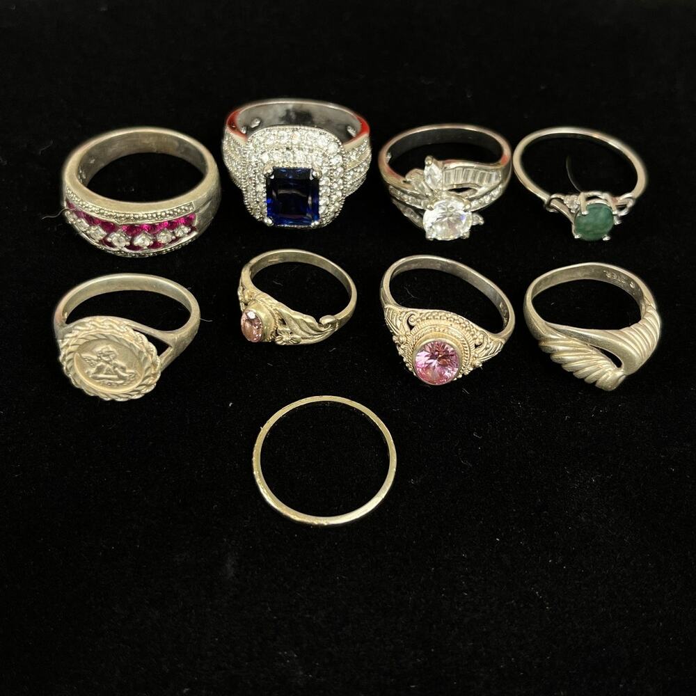 39.16g 925 Sterling Silver Ring Lot 9pc Gemstone Cocktail Estate Mixed Sizes
